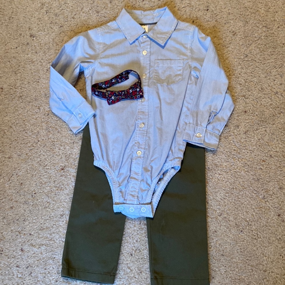Carters 24 month boys green and blue bow tie dress outfit